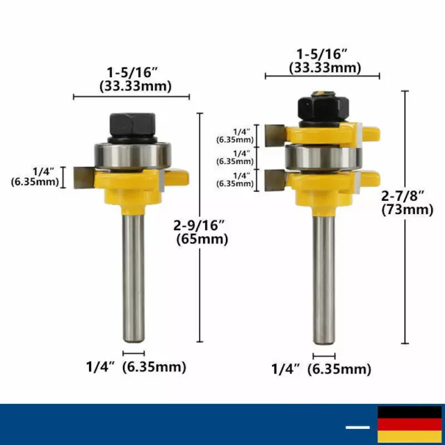 2 tlg. Fräsersatz 6.35 mm Schaft Nutfräser Profilfräser für Oberfräse Holzfräser