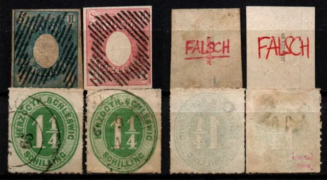 Schleswig Holstein - Mi 1 und 2, Marke echt, Stempel FALSCH