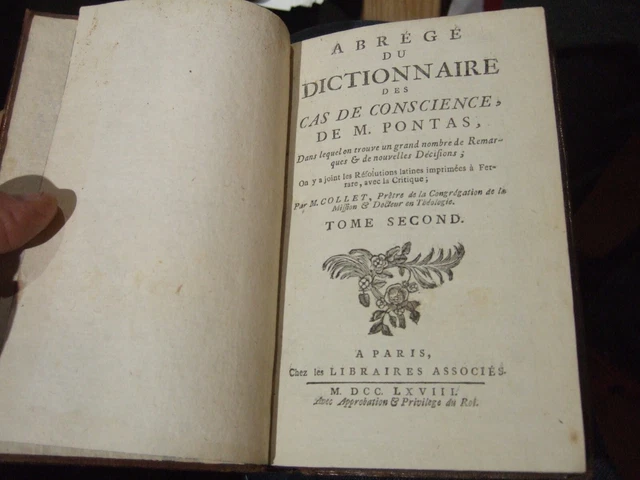 Lot livres anciens, 1768, Eo, 1 Volume, Dictionnaire de Pontas, TBE