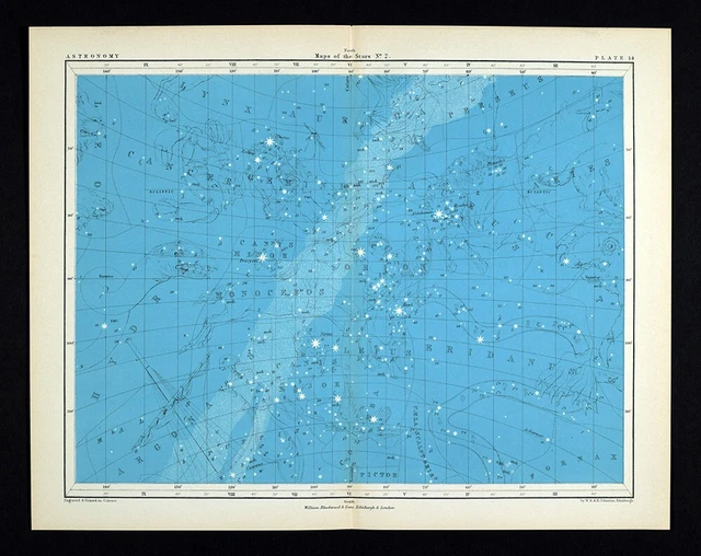 1855 Johnston Astronomy Star Map #2 North Sky Milky Way Gemini Orion Canis Major