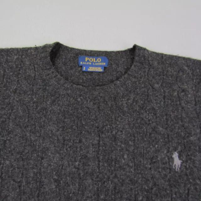 Polo Ralph Lauren Sweater Men Small Gray Merino Wool Cashmere Cable Knit Pony 2