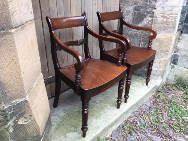 Fine Pair William IV Carved Mahogany Carver Open Arm Turned Chairs Bentwood Seat 2