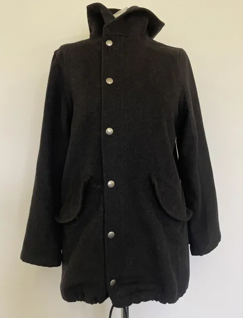A.P.C Wool/Alpaca Black Hooded Coat UK X/Small
