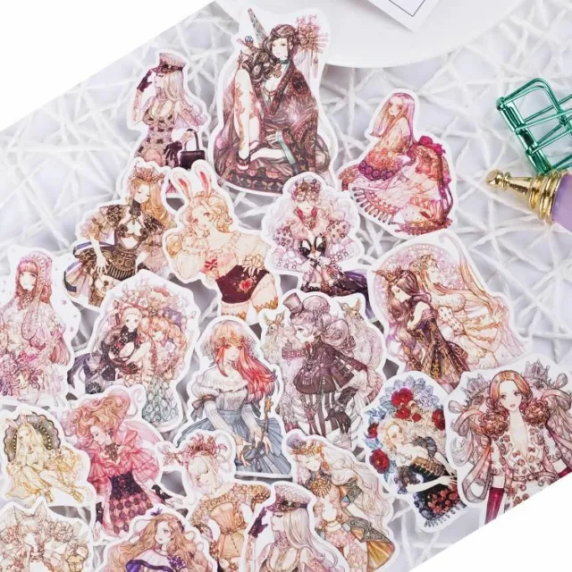 190pcs/pack Lolita Girl Sticker Homemade Watercolor Hand Painted Daily Scrapbook