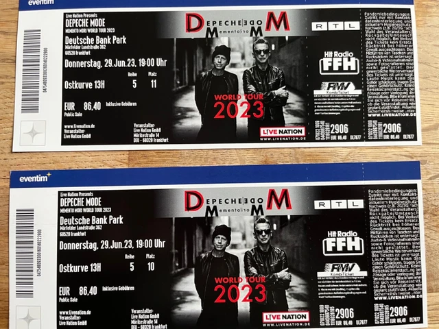 DEPECHE MODE - FRANKFURT 29.06.2023 - 2 Tickets Sitzplätze nebeneinander Sicht