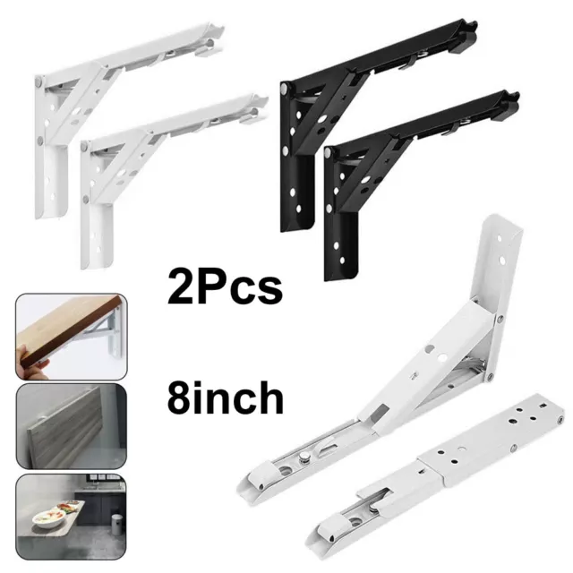 2Pcs Folding Heavy Duty Shelf Bracket Triangle Bench Table Wall-Mounted Hinges