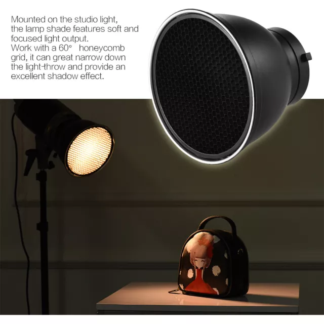 7''Standard Reflector Diffuser Flash Light Lamp Shade Dish w/60° Honeycomb Grid