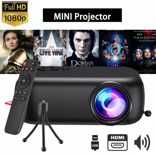 LCD USB 1080P Projector Mini Portable  Movie Office Home Theater Cinema HDMI