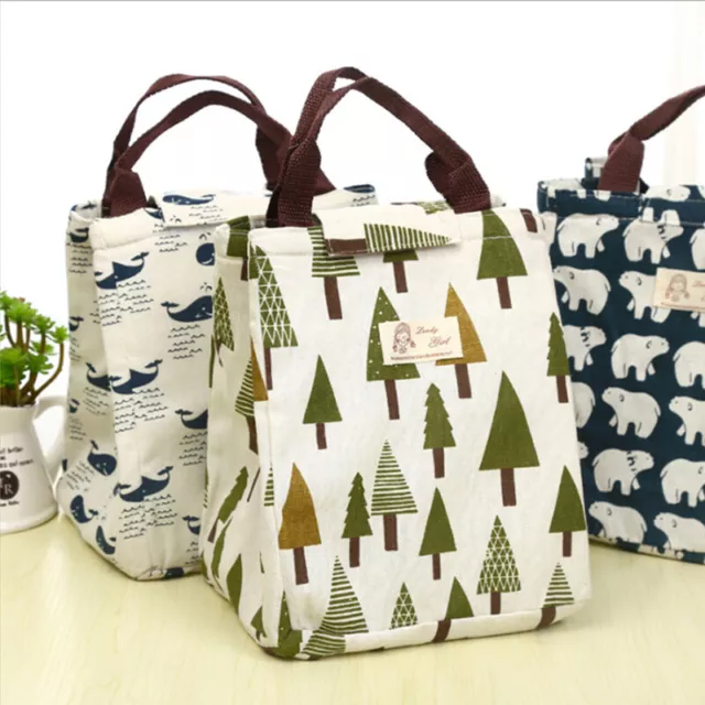 Cute Animal Portable Insulated Canvas Cooler Picnic Lunch Bag Thermal Food Tote