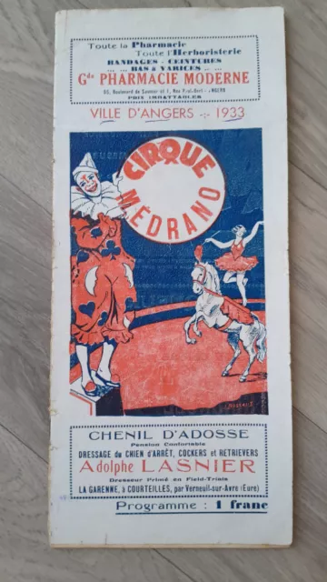 Programme de Cirque MEDRANO / Angers Novembre 1933