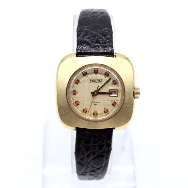 Vintage SEIKO Automatic Watch Womens Gold Tone Stainless Steel 17 Jewels Rare