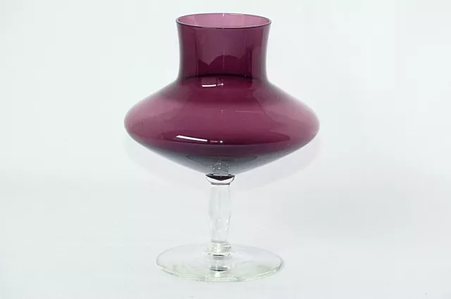 Turmalin / Rauchglas Ufo Vase auf Fuß violett / MID CENTURY / 50er 60er Jahre