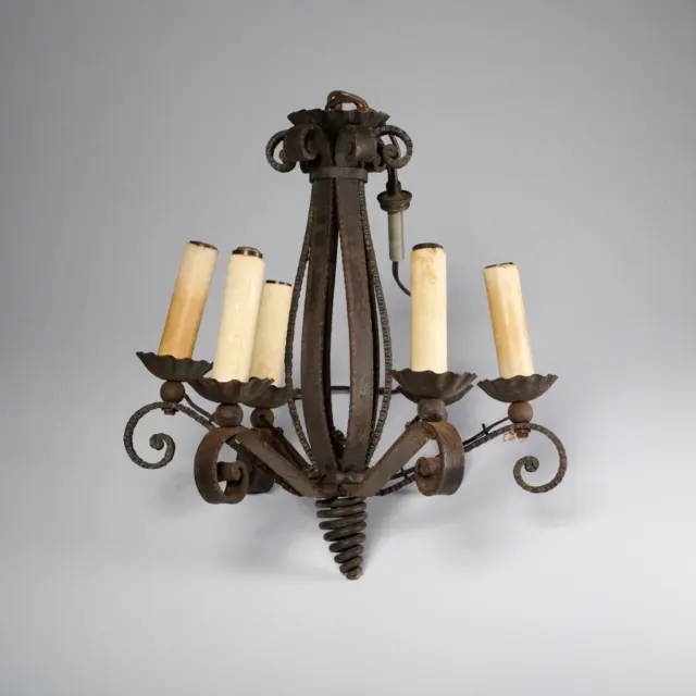 Spanish Revival Colonial Style Forged Wrought Iron Chandelier Candelabra Antique