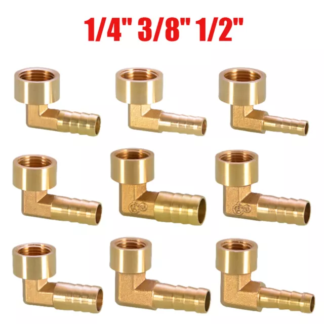 Brass 90 Degree BSP Thread Female Elbow 1/4" 3/8" 1/2" Barb Hose Tail Connector