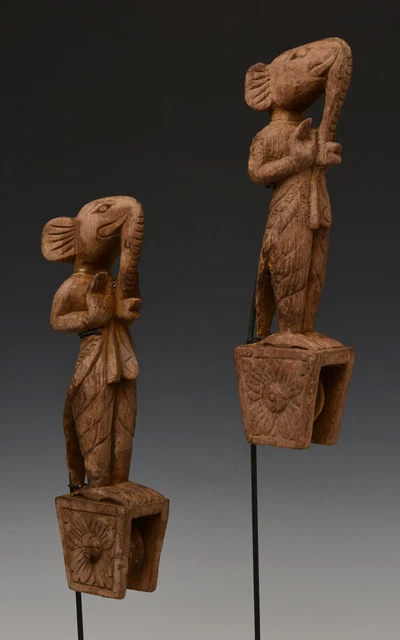Early 20th Century, A Pair of Burmese Wooden Textile Tools in The Form of Ganesh 12