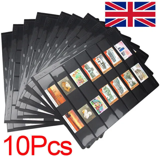 10X Standard Stamp Album Stock Pages Sheets Double Sided 7 Strips 9 Binder Holes