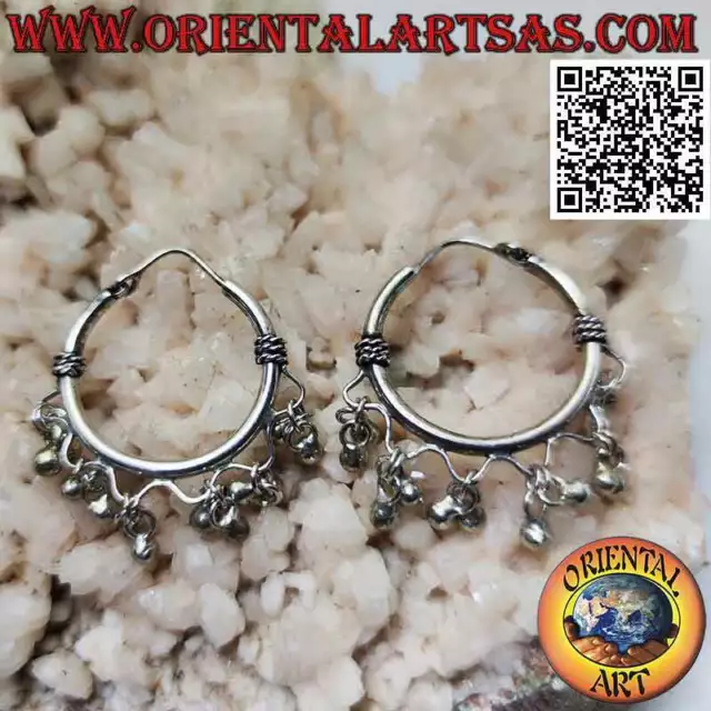 Pendientes de Plata 925‰ A Círculo Con Trenza Y Bolas Colgantes De 22MM