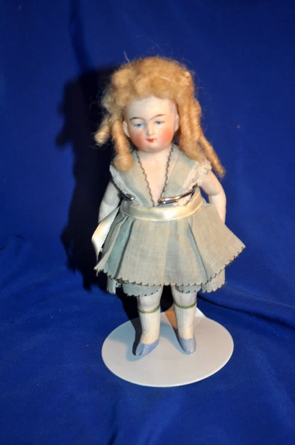 Antique Porcelain Bisque German Doll Original Hair, Clothes, Jointed 6 1/2" 8095