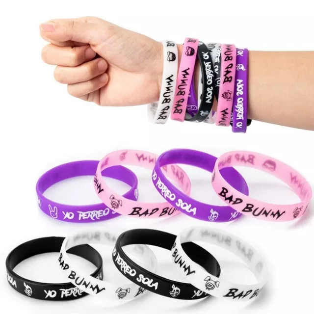 BAD BUNNY Bracelet/Silicone Wristbands, Rubber Bands, (Set of 4) assorted colors