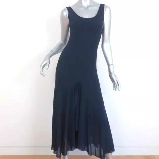 Fuzzi Maxi Dress Abito Navy Mesh Size Small Sleeveless Scoop Neck