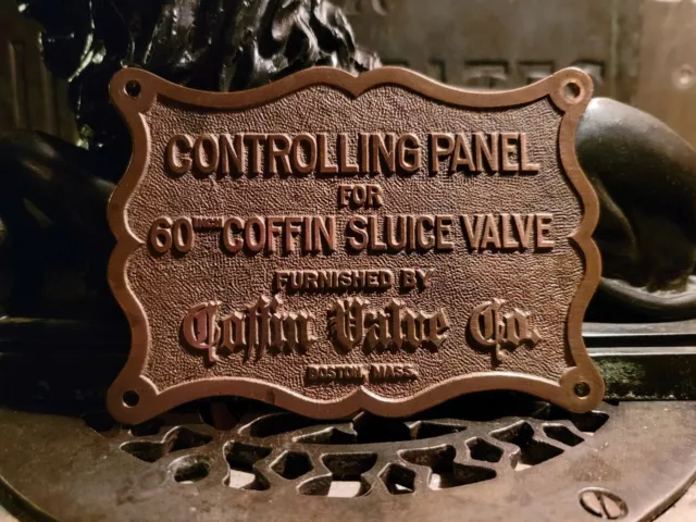 Industrial Coffin Valve Company Boston Ma Controlling Panel Antique Brass Plaque