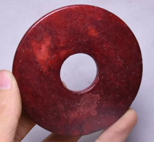 8CM Rare Old Chinese Red Xiu Jade Carving Dynasty Palace circle Yu Bi 2