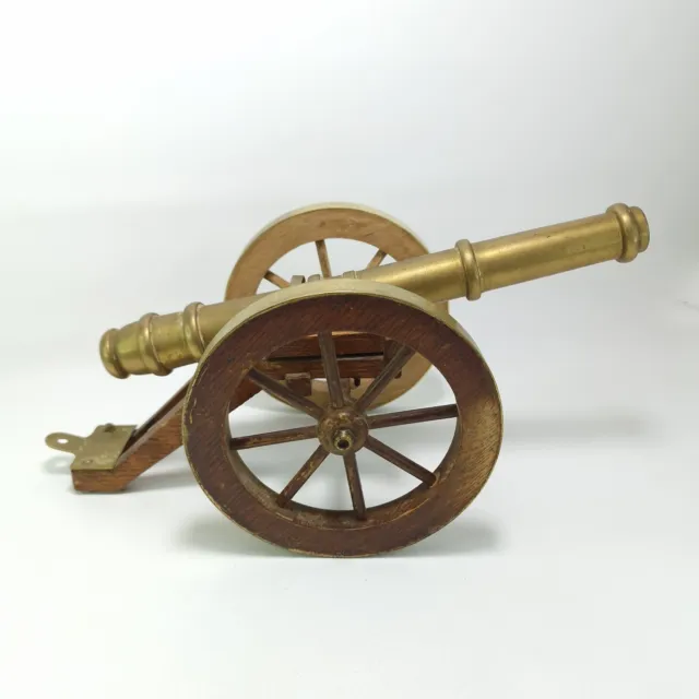 Vintage Brass And Wooden Cannon  Large Decorative 14" Long /  1.7kg