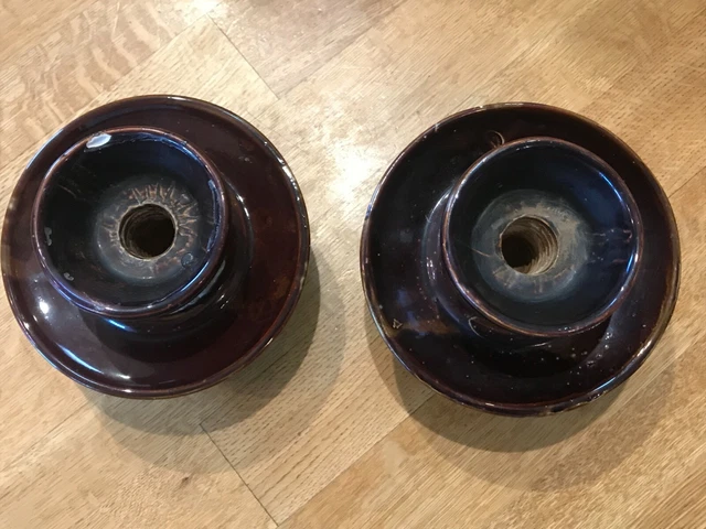 2 Vintage Antique VICTOR Brown Porcelain Insulators R=00 8