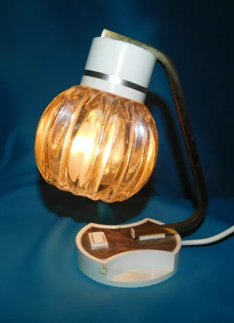 ANCIENNE PETITE LAMPE CHEVET OU BUREAU . 70's . TULIPE EN VERRE AMBRÉ . dlg LITA