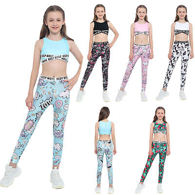 Mädchen Trainingsanzug Crop Top + Jogginghose Yoga Fitness Gym Bekleidungsset