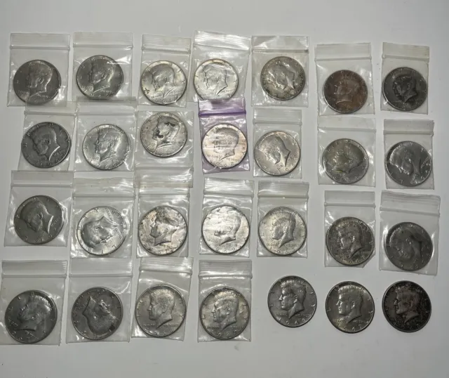 (28) 1965-1969 JFK Kennedy Half Dollar $10 Face Roll 40% Silver Coin Bulk Lot
