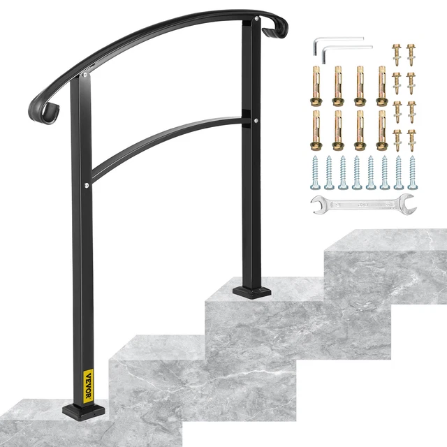 VEVOR IRON HANDRAIL Stair Railing 1 or 3 Steps Adjustable Matte Black