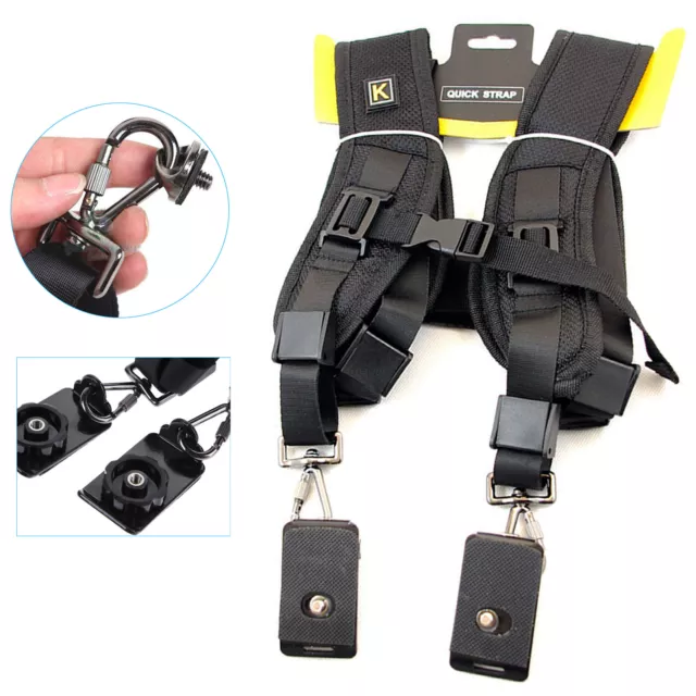 Double Dual Shoulder Sling Belt Strap for 2/Two DSLR Quick Rapid Digital Cameras