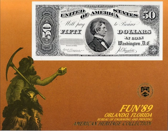 BEP SOUVENIR CARD – 1891 $50.00 TREASURY NOTE Fr 376