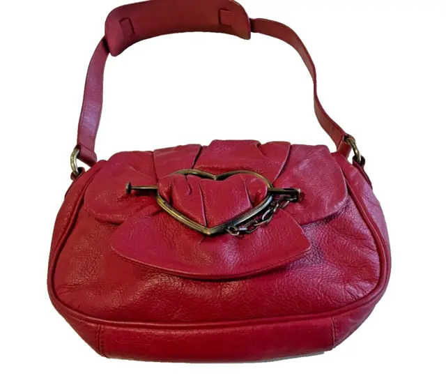 Vintage Moschino Jeans Red Heart Leather Shoulder Bag