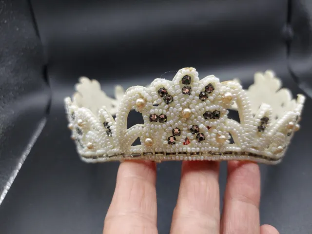 Vintage Bridal  Tiara Wedding Headpiece Crown  Off White/Cream With Rhinestones