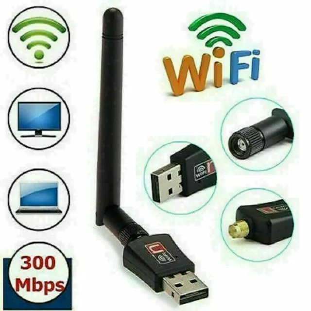 USB Wlan Wifi Wireless LAN Stick Dongle Adapter 300Mbit 300Mbps SMA + Antenne DE