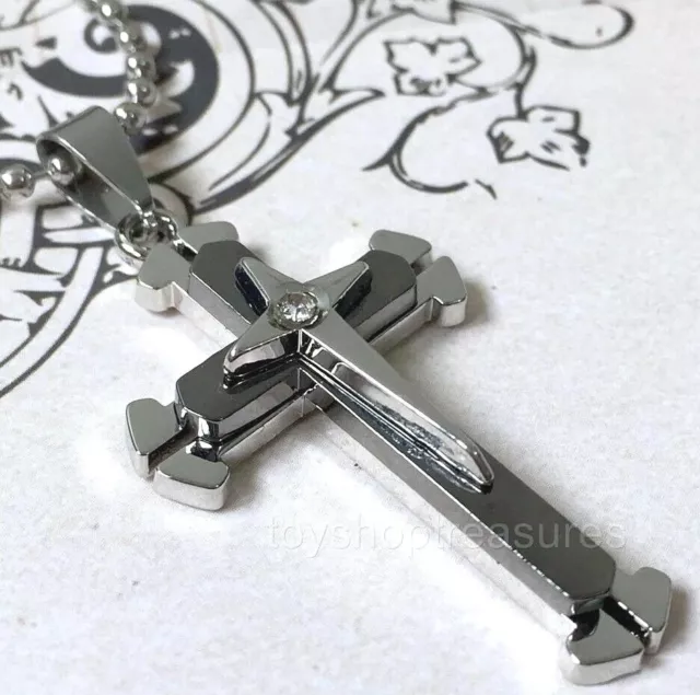 New Unisex Stainless Steel Cross Pendant Necklace Gun Black and Silver