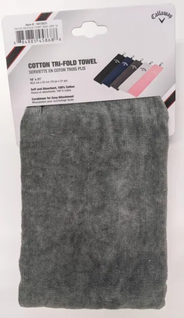 *NEW* Callaway golf Tri-fold towel - Cotton - 16" X 21" - Grey 2