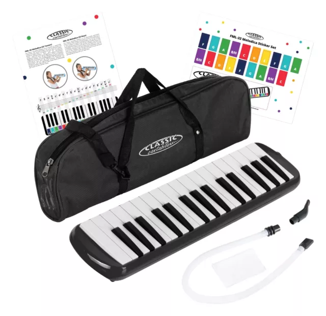 32 Tasten Melodica Melodika Blasinstrument Musik Kinder Tasche Noten Set Schwarz