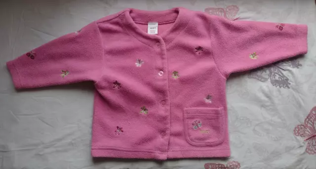 Next Girls Pink Long Sleeve Fleece Jacket Flower Theme 9-12 Months