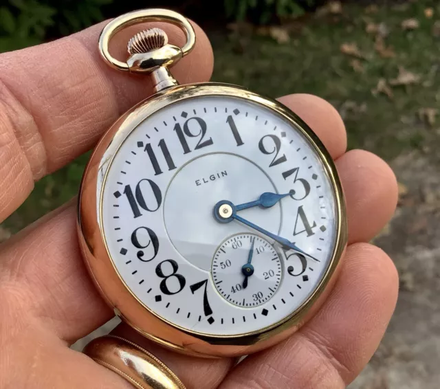 Amazing 1919 16s Elgin Father Time 21 Jewel Patriotic Eagle GF Case Pocket Watch