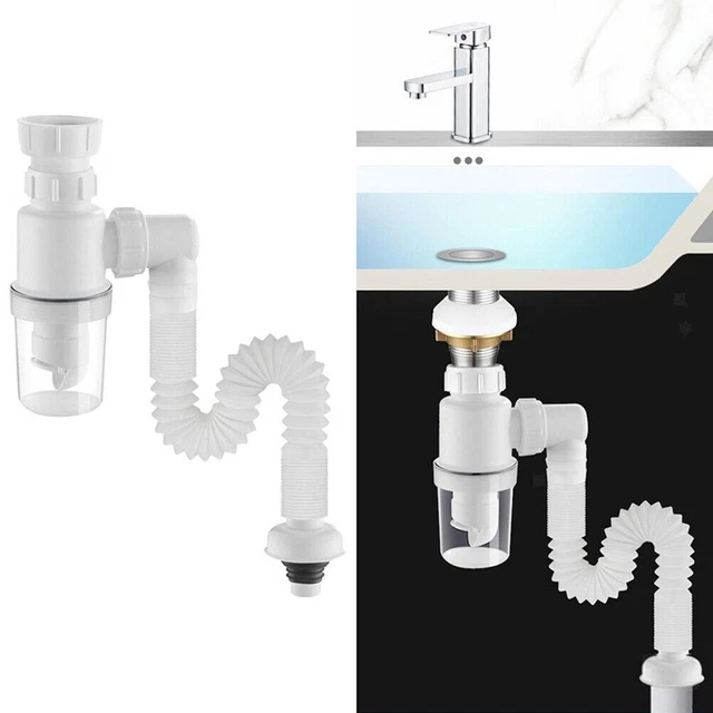 Tuyau De Vidange Flexible Pour évier - Extensible, Anti-odeurs, Anti-blocage, Facile à Installer (blanc/noir, Diam. 3-3,2 Cm)