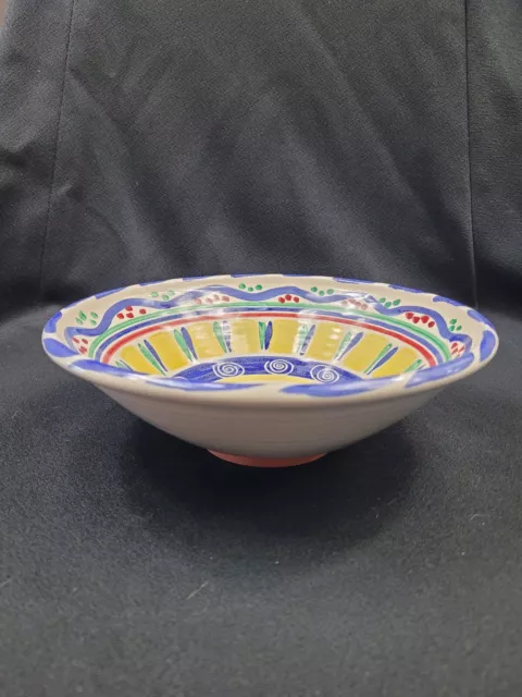 Beautiful Large Ceramic Serving Bowl Colorful Signed  9.5"         C