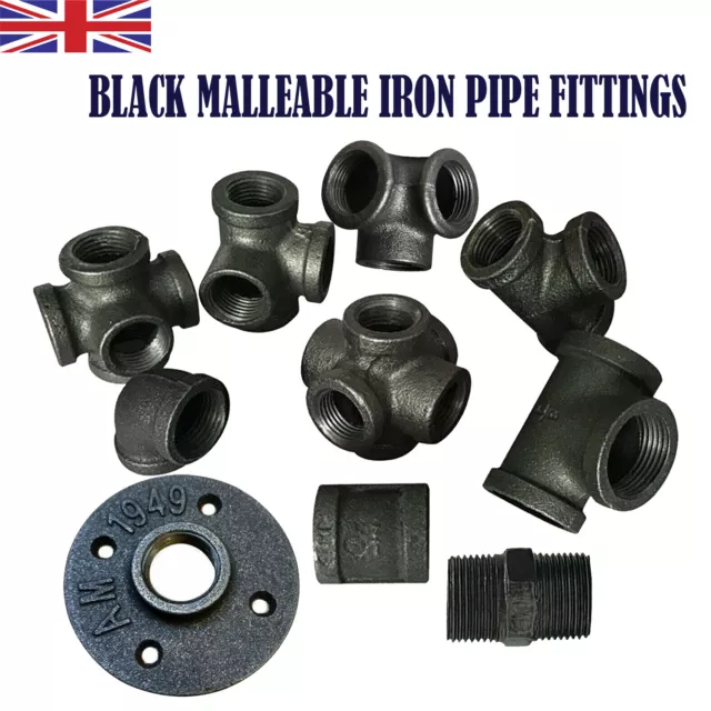 3/4 BSP MALLEABLE Iron Pipe BLACK Painted STEAM PUNK Cast Iron Pipe Fitting