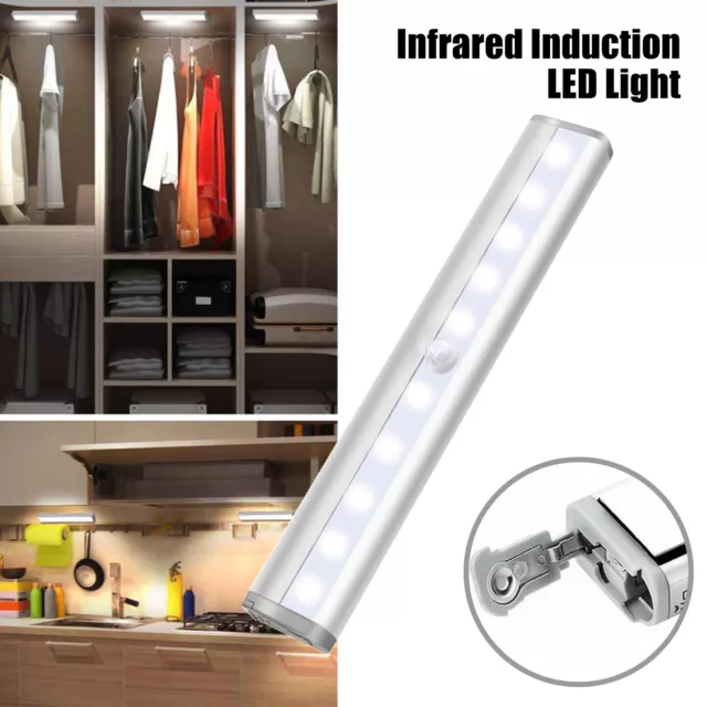 PIR Motion Sensor LED Light USB Strip Cabinet Closet Lamp Batteries Not Included