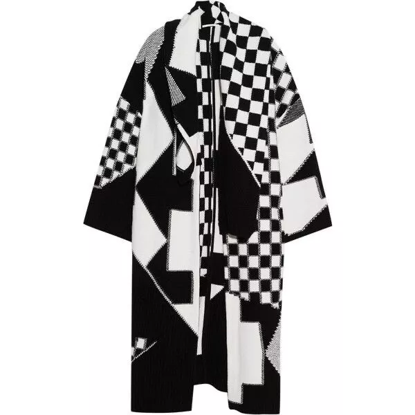 Stella Mccartney Sold Out Checkerboard Intarsia Oversized Knit Multi Wear Coat L