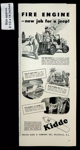 1944 Walter Kidde & Co. Fire Engine Job Jeep Car War Vintage Print Ad 38631