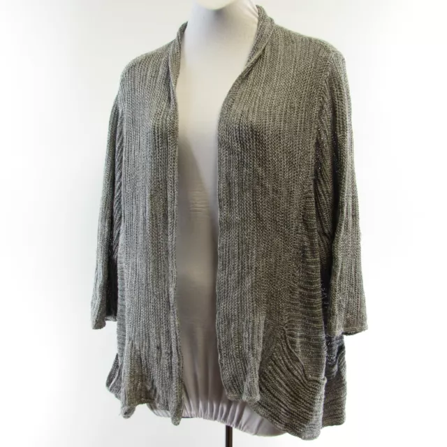 Eileen Fisher Gray Cardigan Sweater Open Front Pocket Linen Silk Approx Size S/M