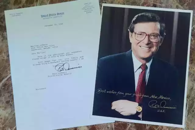 Sen. Pete Domenici of NM Signed 8x10 & Letter